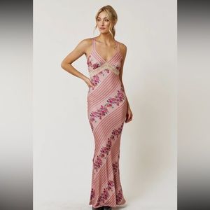 Blue Blush Floral Lace Maxi Dress